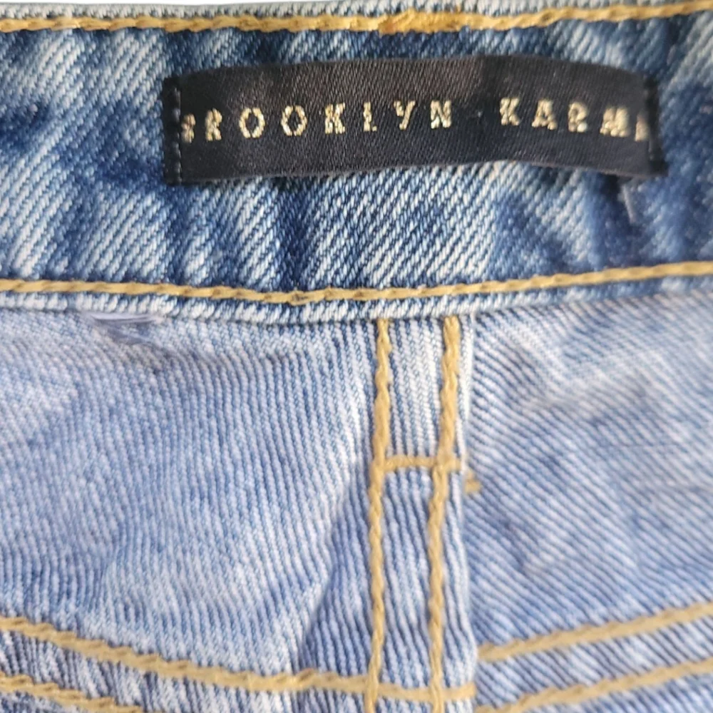 Brooklyn Karma High Rise Shorty Distressed Denim Shorts L Festival Cutoff